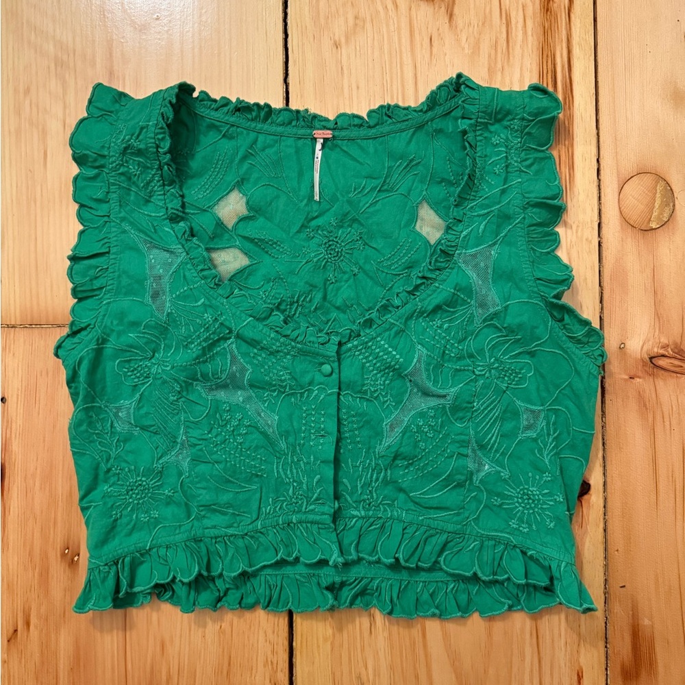 Green Floral Sleeveless Top